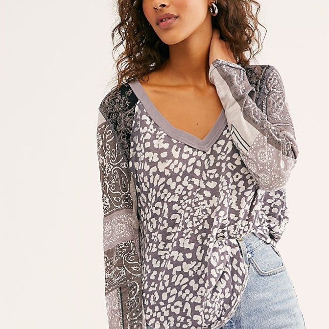 Casual Temperament Collage Pullover Leopard Print Long Sleeve