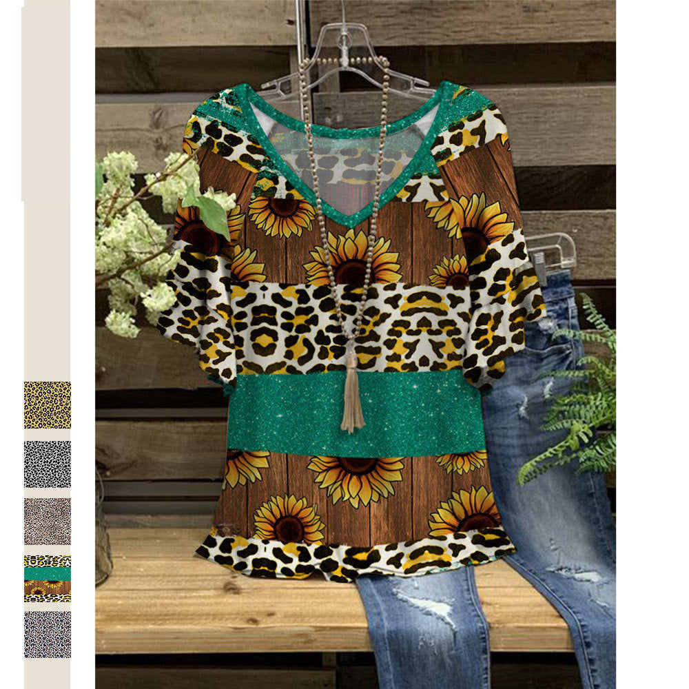 Personality Creative Sunflower Shoulder Shirt Leopard Fashion
