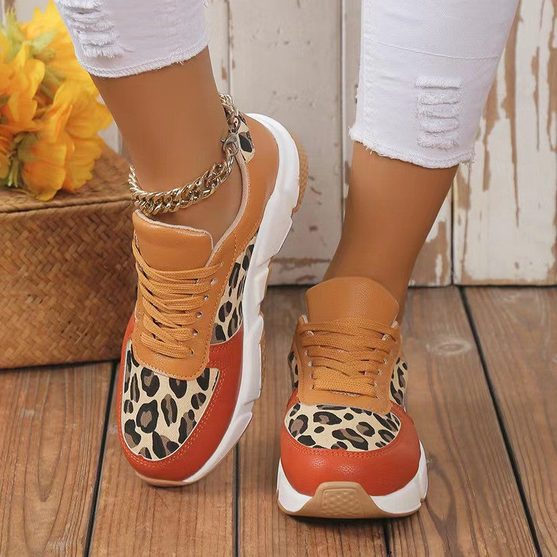 Leopard Print Casual Flache Schnürsenkel Sport Freizeitschuhe
