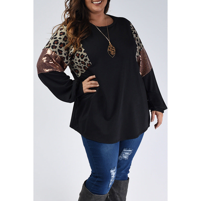 European And American Loose Slim Fit Leopard Print Long Sleeve