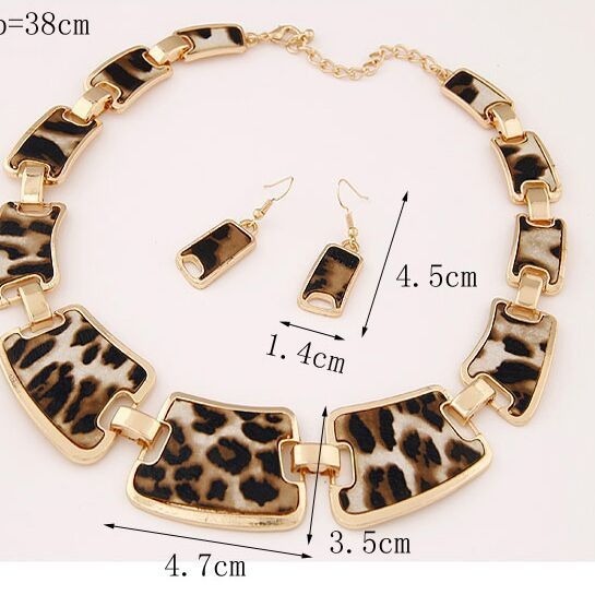 Vintage Leopard Print Necklace Sweater Chain Earrings Suit