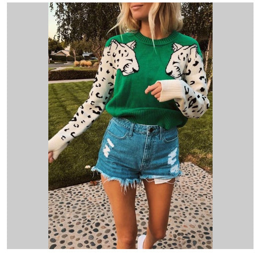 Arm leopard pattern sweater