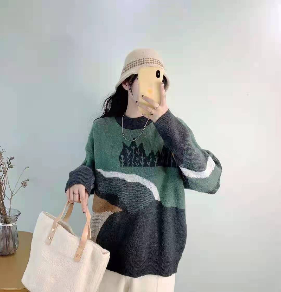 Lazy Style Pullover Color Block Leopard Sweater