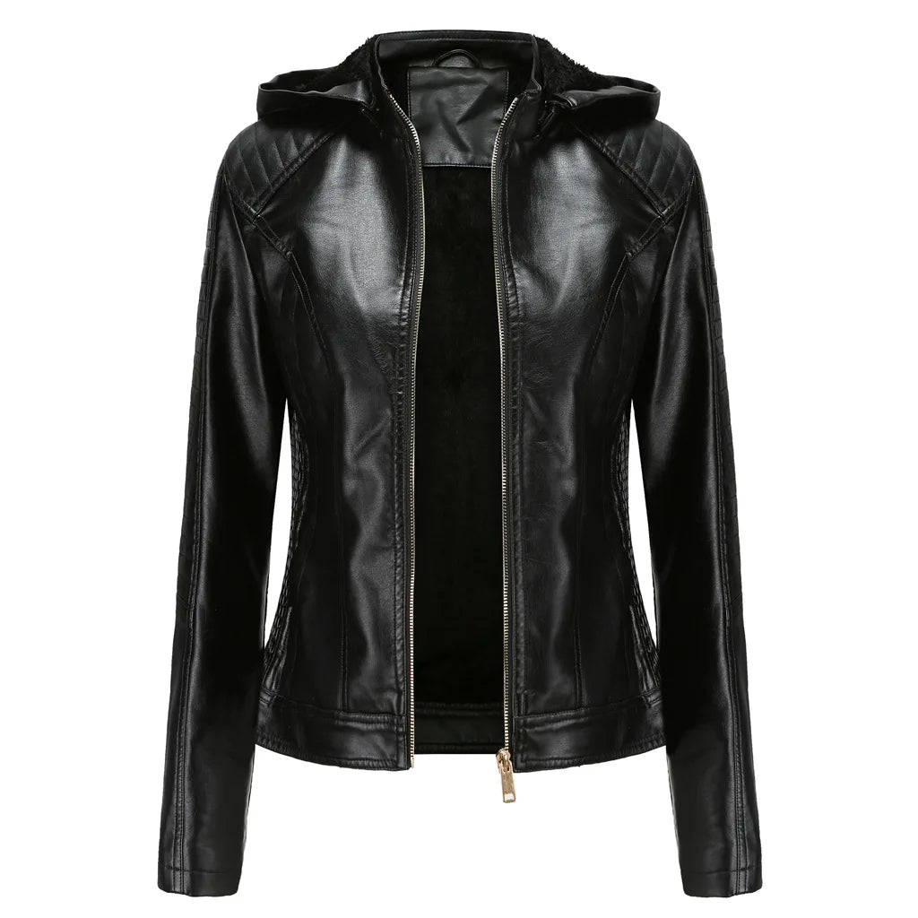 Lederjacke mit Kapuze