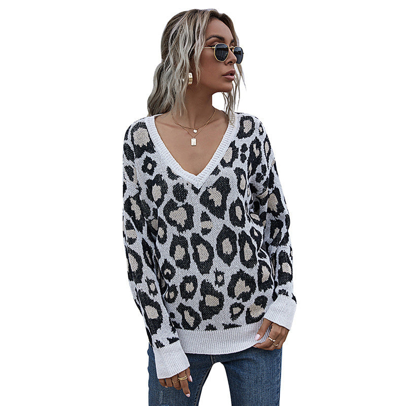 European And American Style Leopard Print Knitted Pullover
