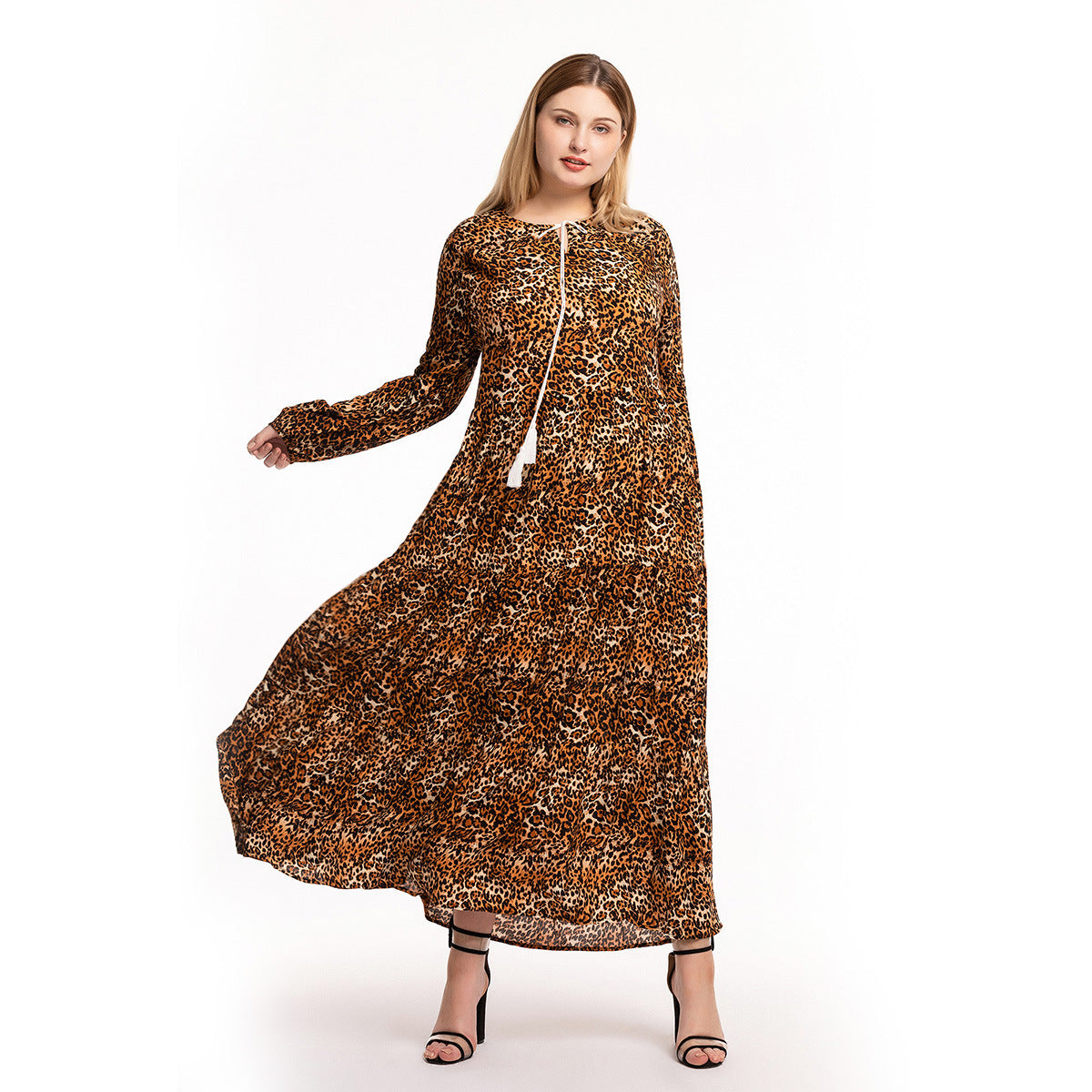 Women's Fashion Leopard Print Human Cotton Slim Dress