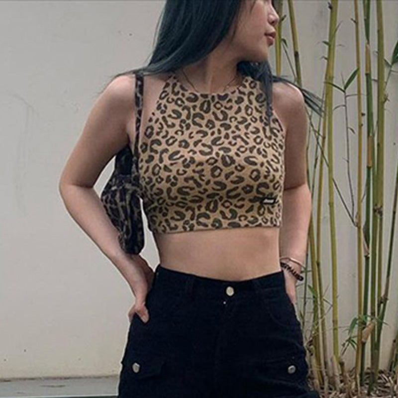 New European And American Fashion Leopard Print Halter Strap Vest
