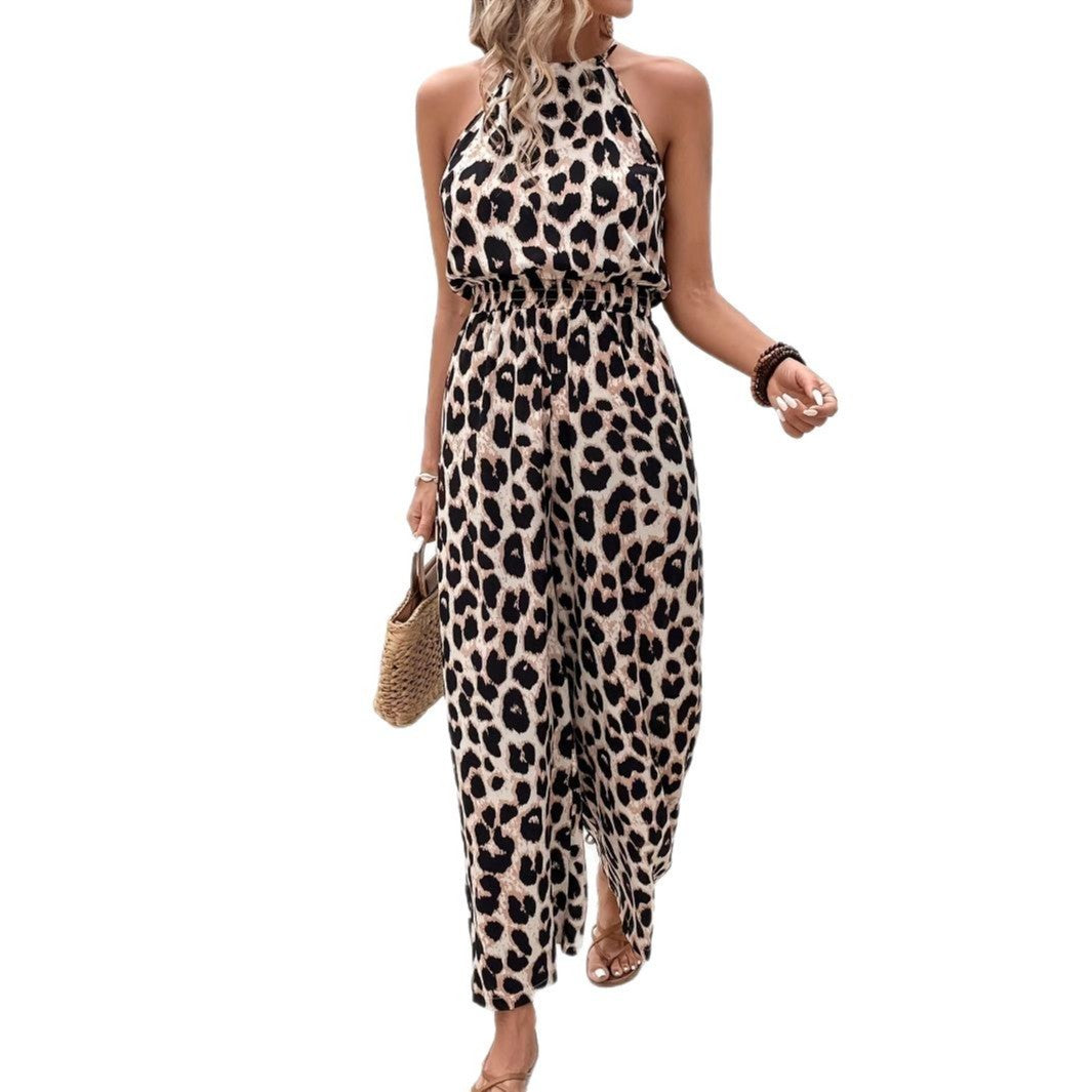 Leopard Print Sleeveless Leopard Print Women's Wide-leg Pants