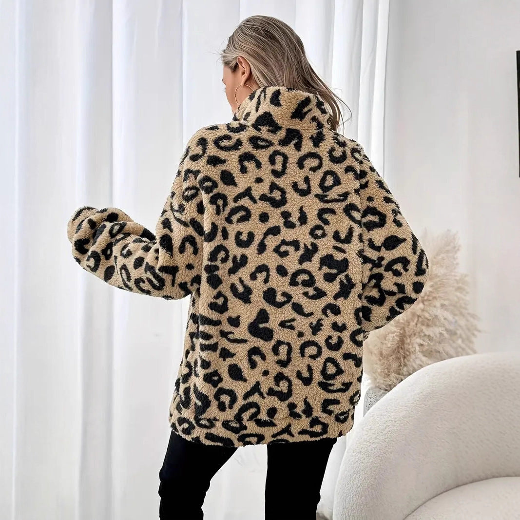 Women's Elegant Fashion Temperament Pocket Leopard Print Sweater