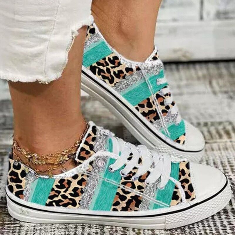 Leopard Print 3D gedruckt Farbe passender lässig flache unten Canvas Schuhe