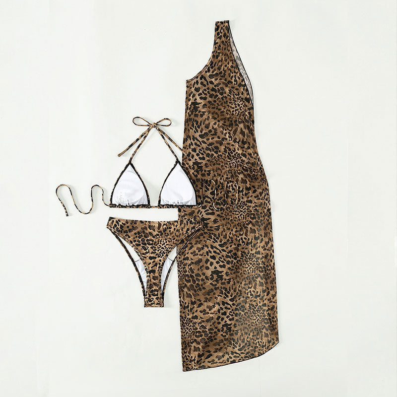 Damenhalter Schnürkleid mit Leopardenmuster Dreiteiliges Set