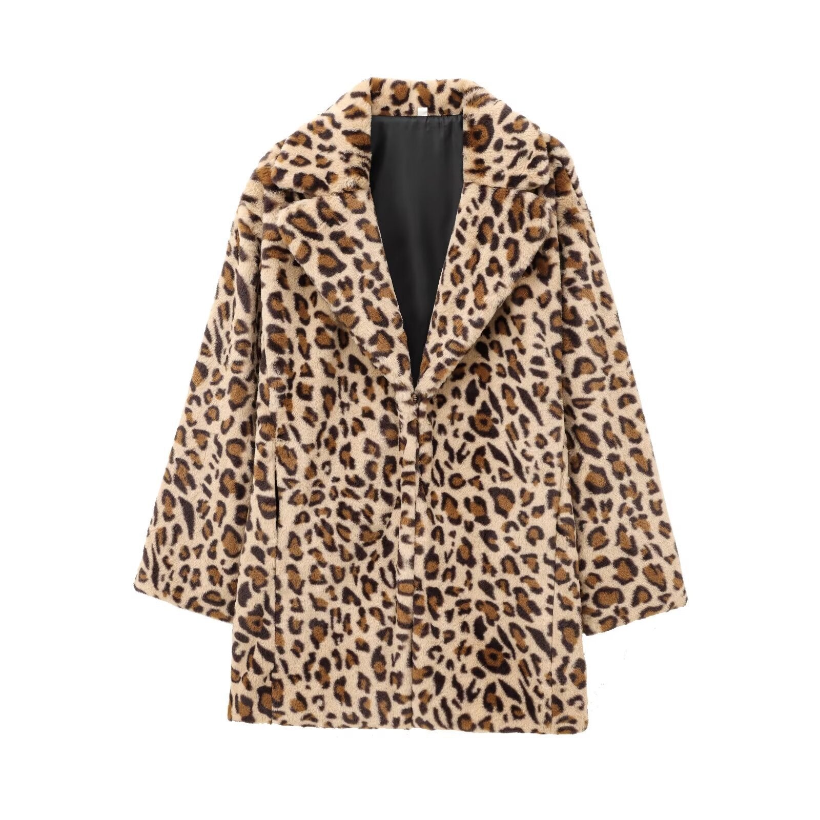 Faux Fur Effect Fashion Leopard Print Mid-length Coat