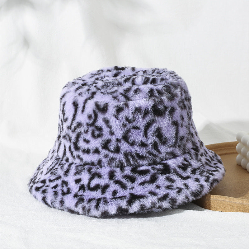 Women's Printed Leopard Print Fisherman Warm And Thick Plush Hat