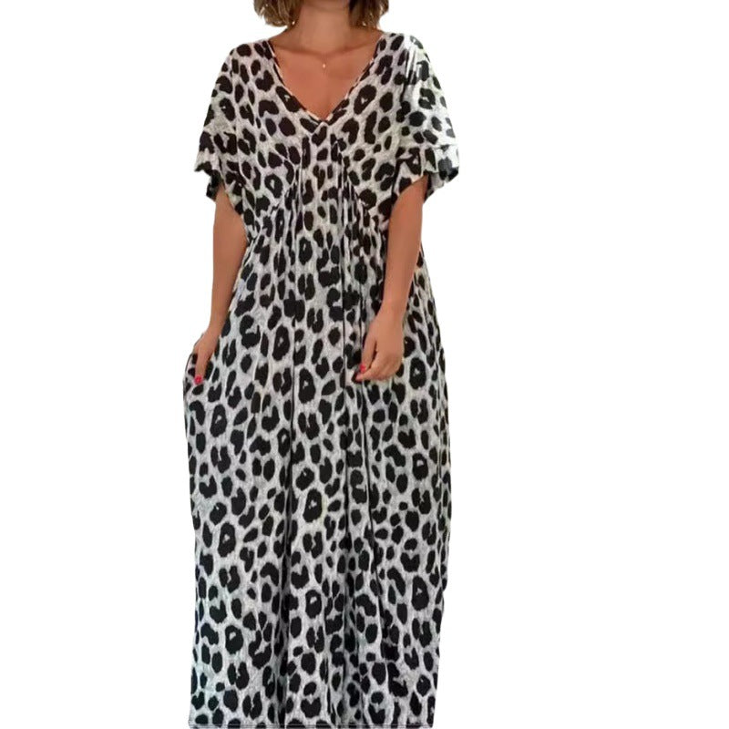 Stylics Loose Leopard Print Short Sleeve Length Dress for Her