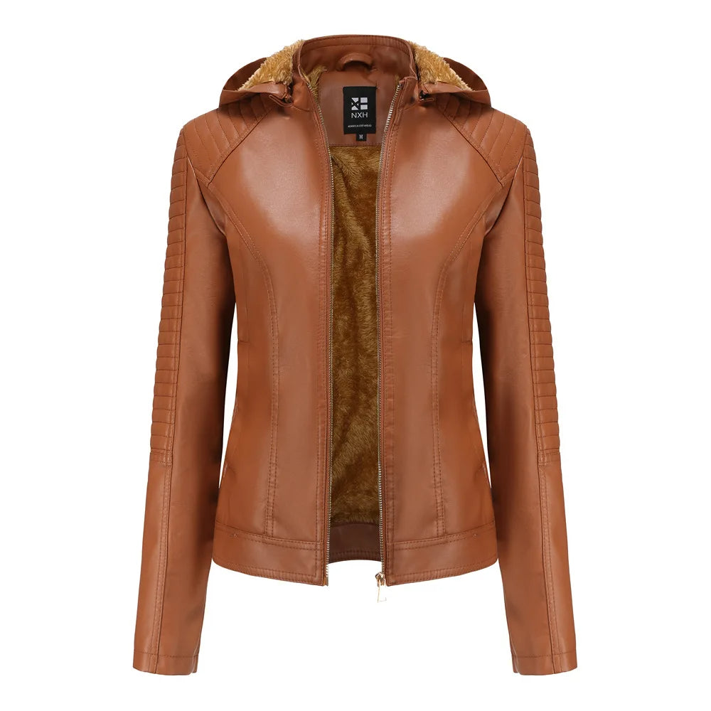 Lederjacke mit Kapuze