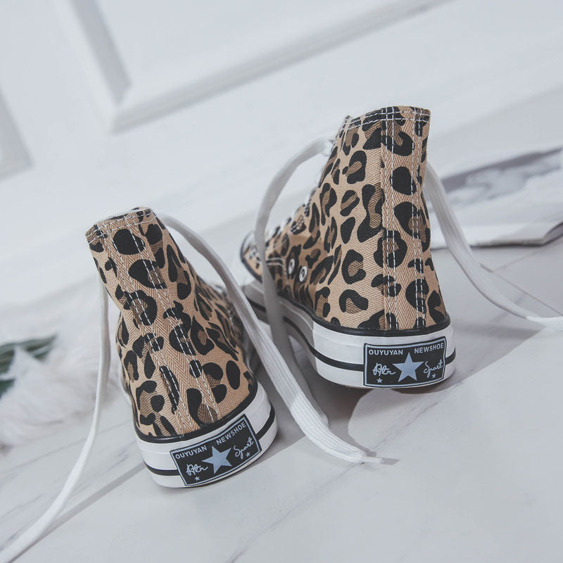 High-Top Leopard Print Schuhe Canvas-Schuhe Retro Casual Clothes