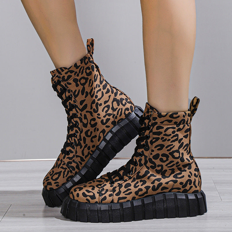 Leopard Print Frauen Schuhe Plattform Stiefel