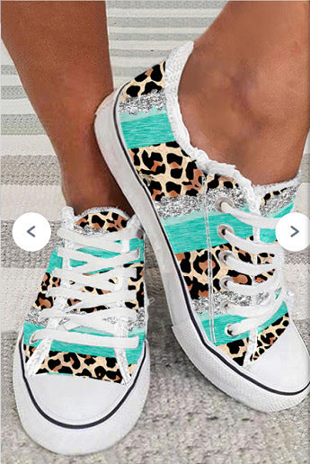 Leopard Print 3D gedruckt Farbe passender lässig flache unten Canvas Schuhe