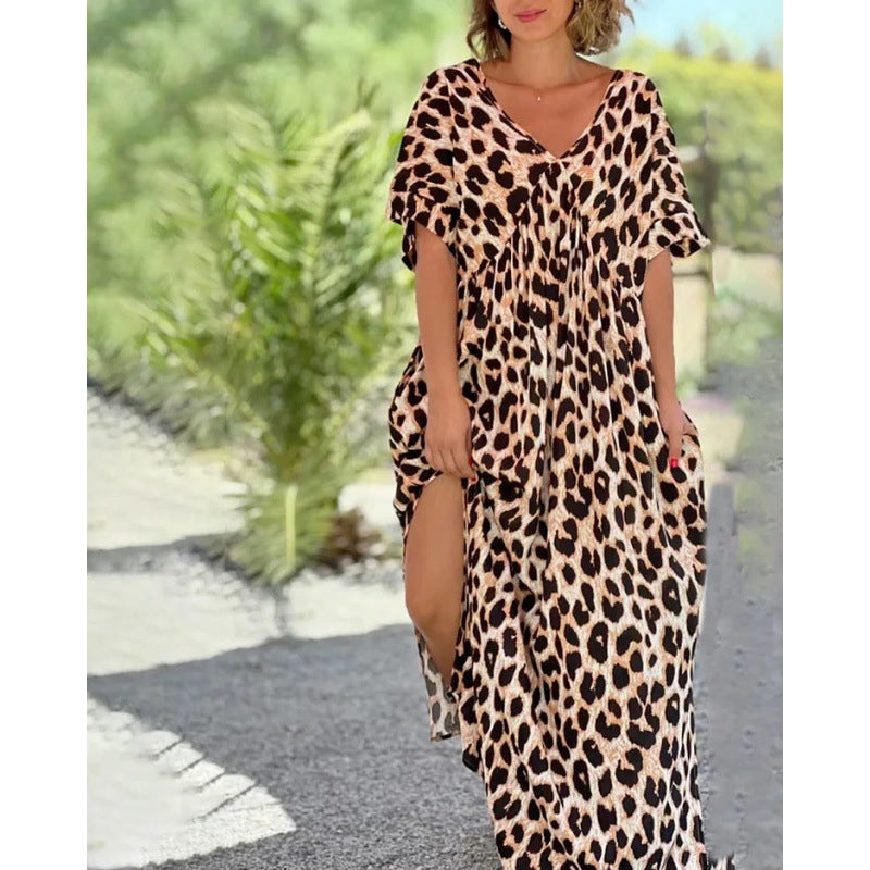 Stylics Loose Leopard Print Short Sleeve Length Dress for Her