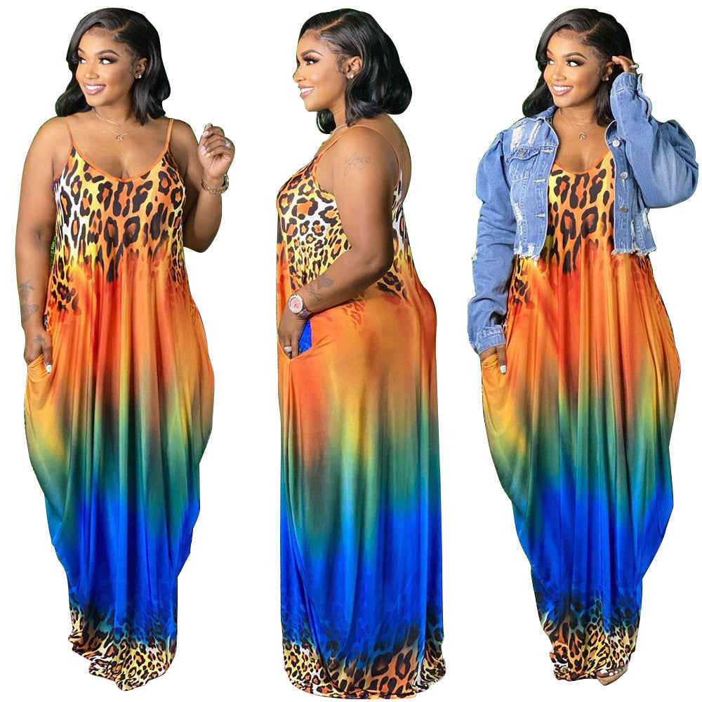 Women's Temperament Fashion Leopard Print Gradient Loose Dress