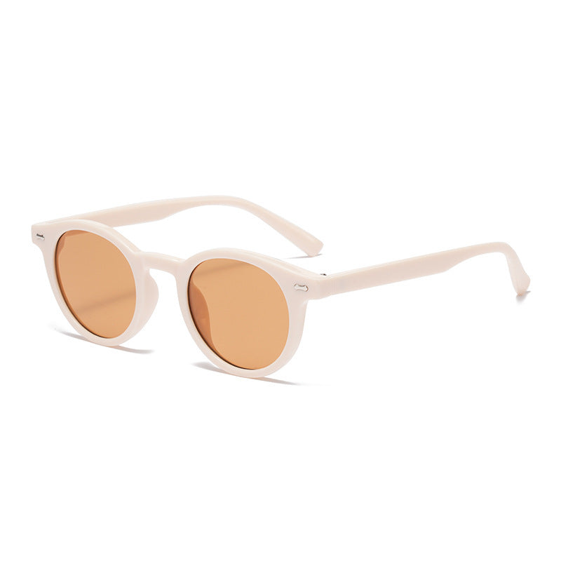 Neue Beige Nagel Runde Frame Sonnenbrille Retro Persönlichkeit Trendy Sonnenbrillen für Frauen