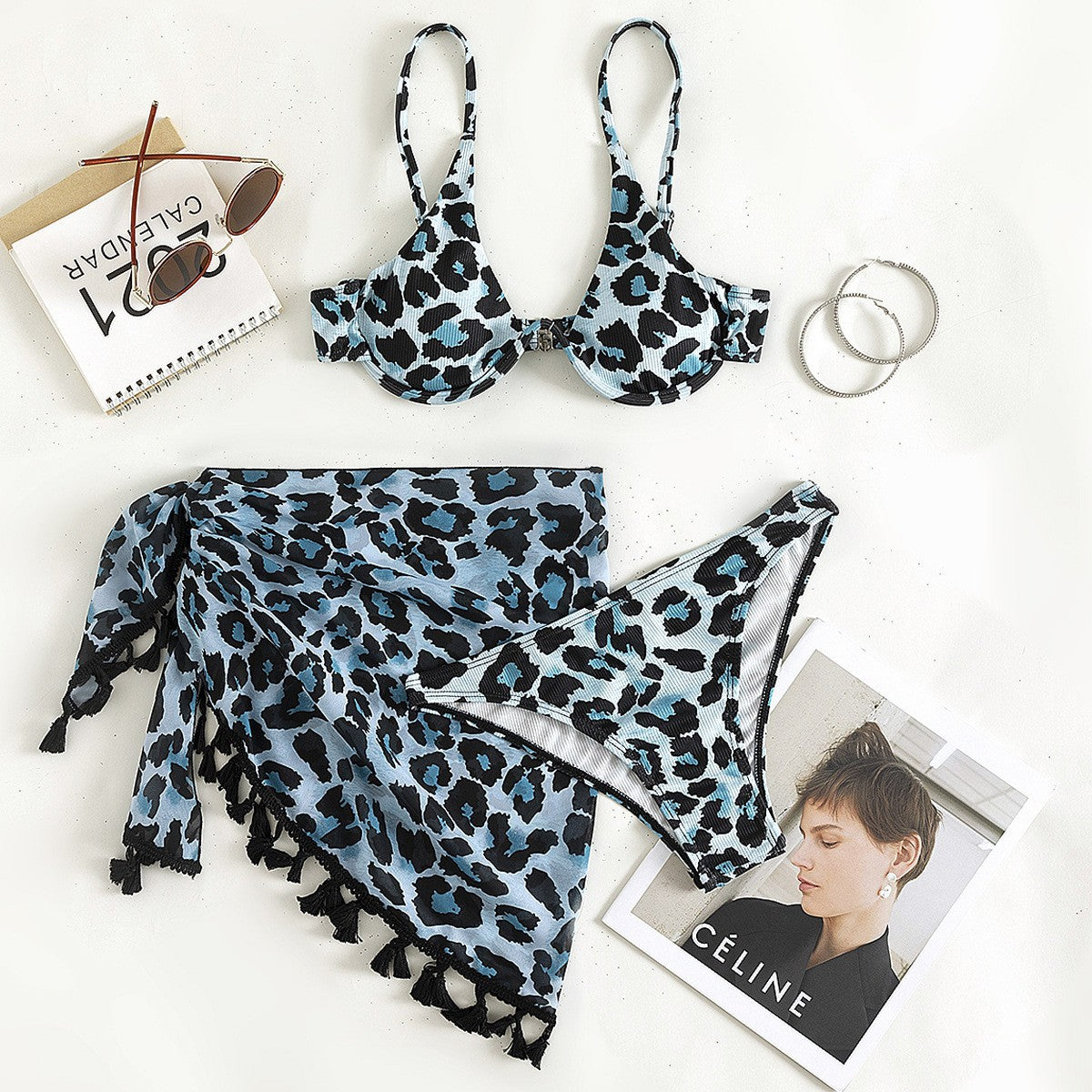 New European And American Sexy Leopard Print Split Bikini Swimsuit