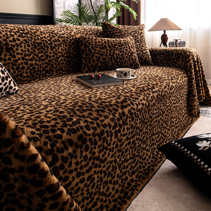 Winter Thickened Warm Leopard Plush Sofa Cushion Solid Color