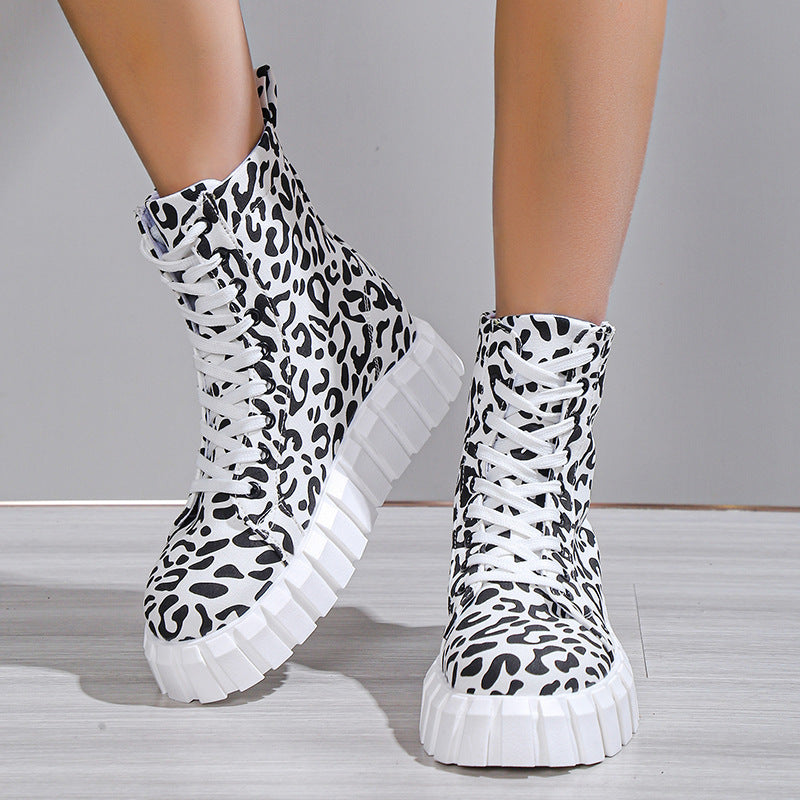 Leopard Print Frauen Schuhe Plattform Stiefel