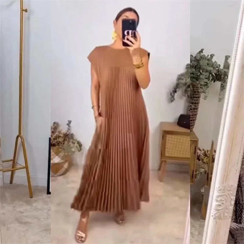 Damen plissiertes einfaches einfarbiges Kleid