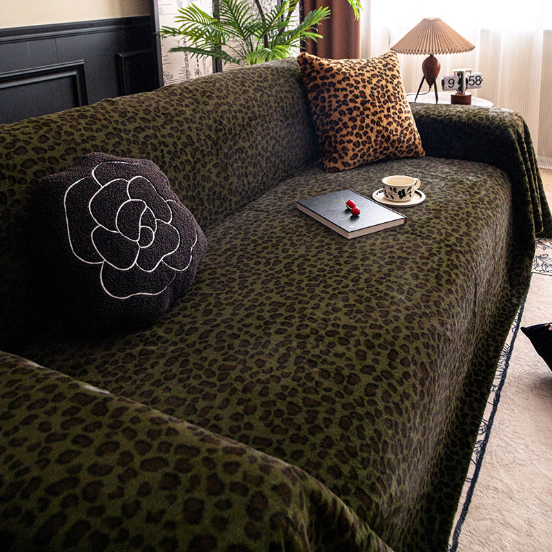 Winter Thickened Warm Leopard Plush Sofa Cushion Solid Color