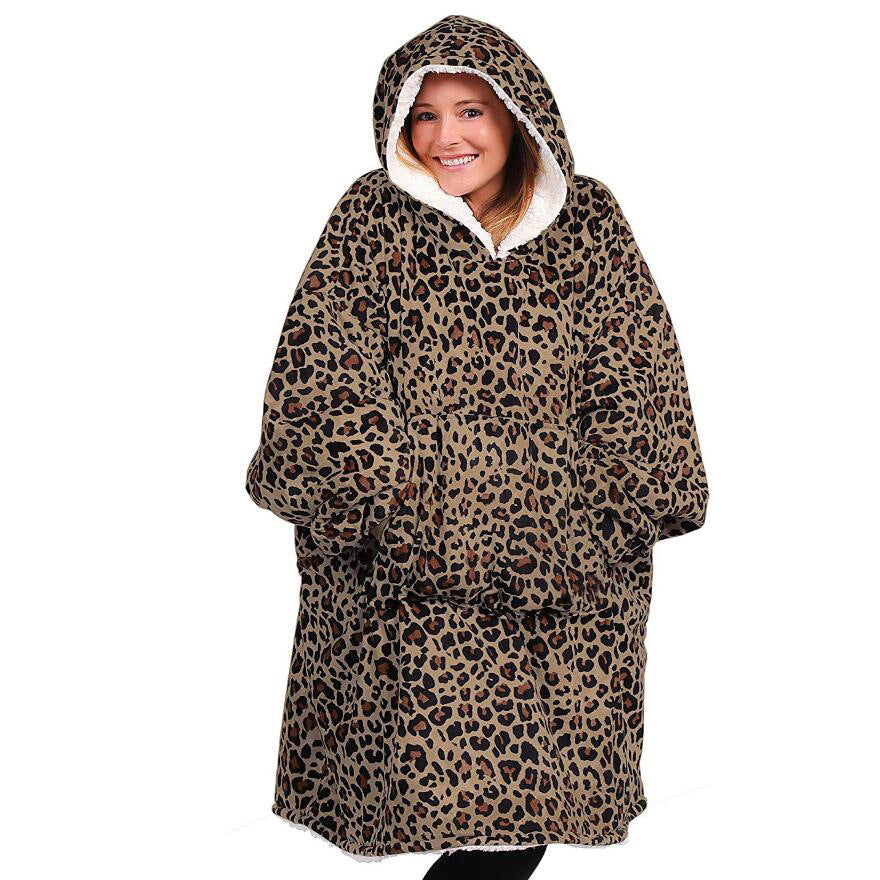 Winter New White Leopard Print Casual Hooded Free Size Sweater