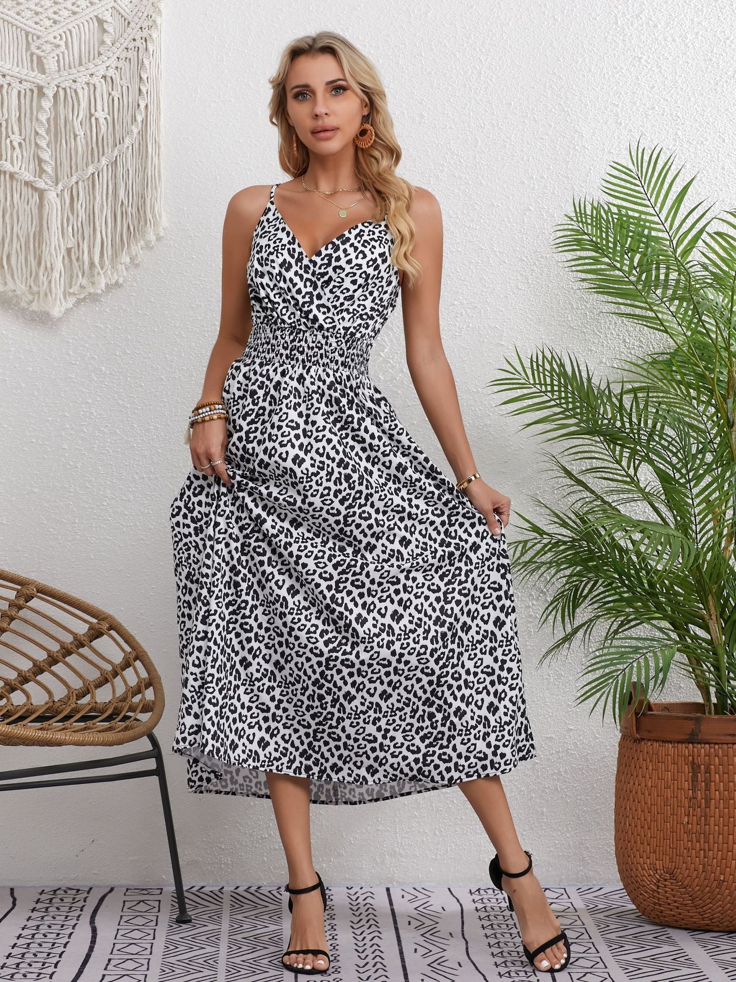 Europäisches und amerikanisches großes Swing-Kleid mit Leopardenmuster