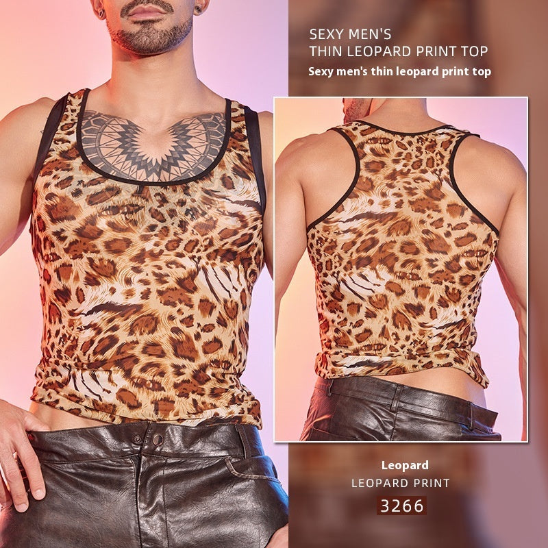 Breathable Sexy Wild Leopard Print Men's Sexy Lingerie Top