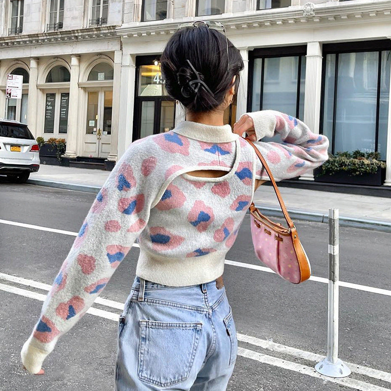 Long Sleeve Blouse Two-piece Sexy Lapel Leopard Print