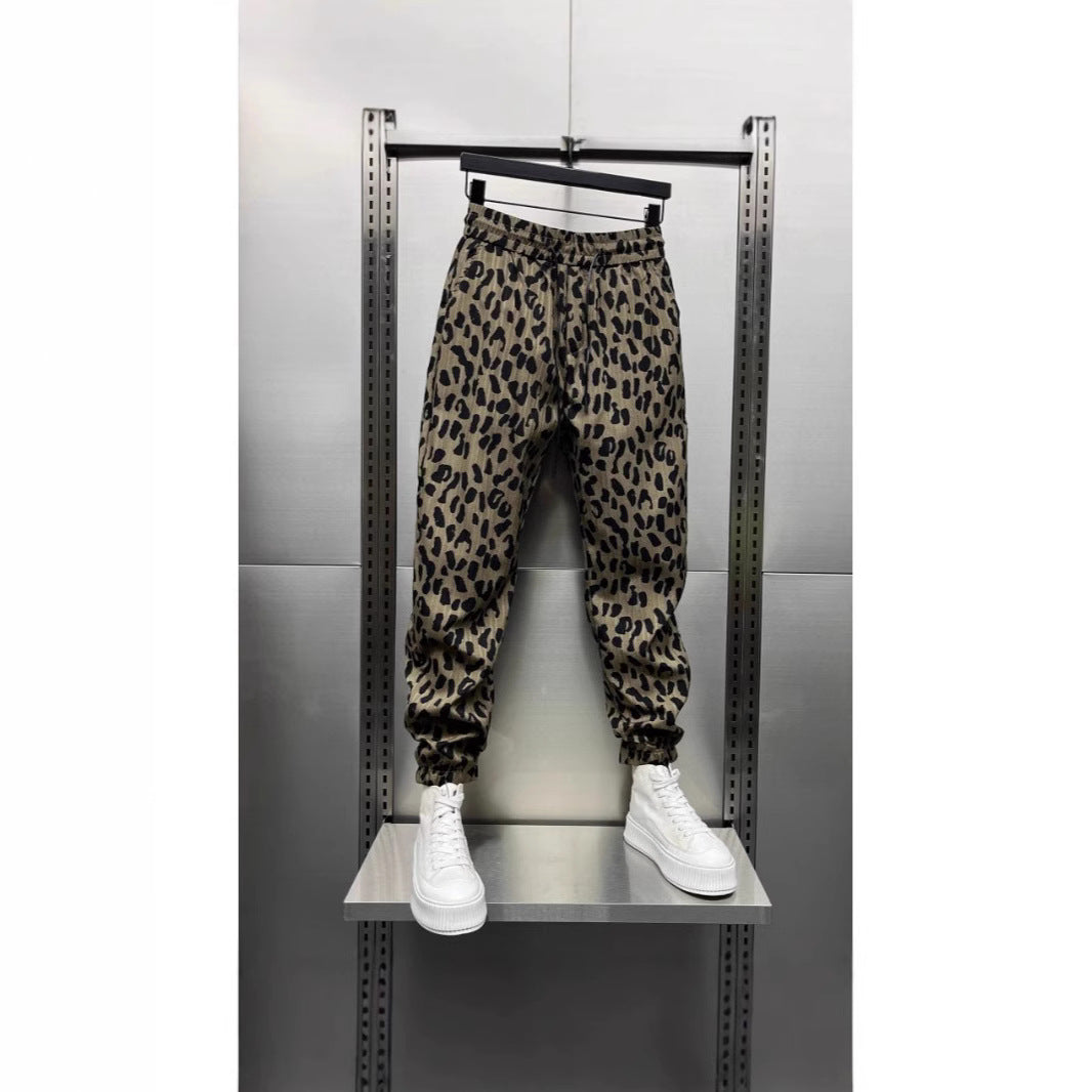 Summer Korean-style Loose American Trendy Brand Personality Leopard Print Casual Pants Men