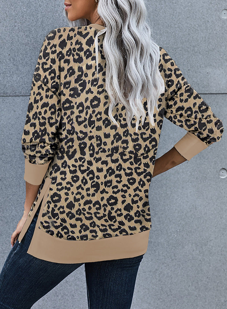 Leopard Print Plus Size Women's Hoodless Sweater