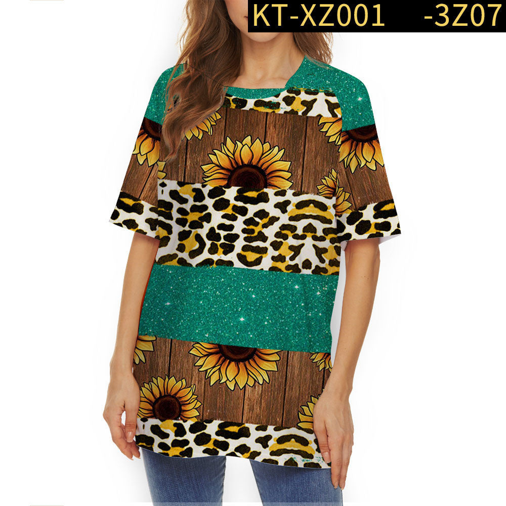Personality Creative Sunflower Shoulder Shirt Leopard Fashion