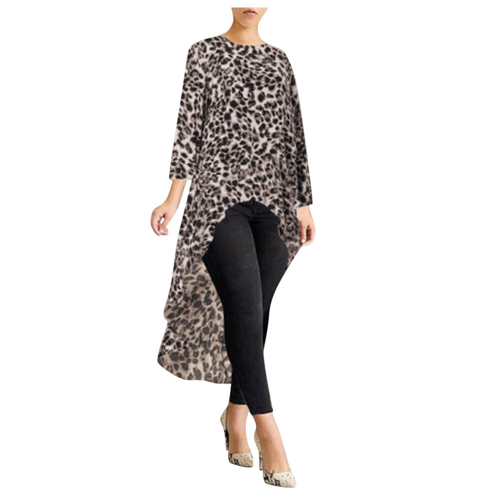 Leopard Langärmeliges Unregelmäßiges Kleid für Frauen