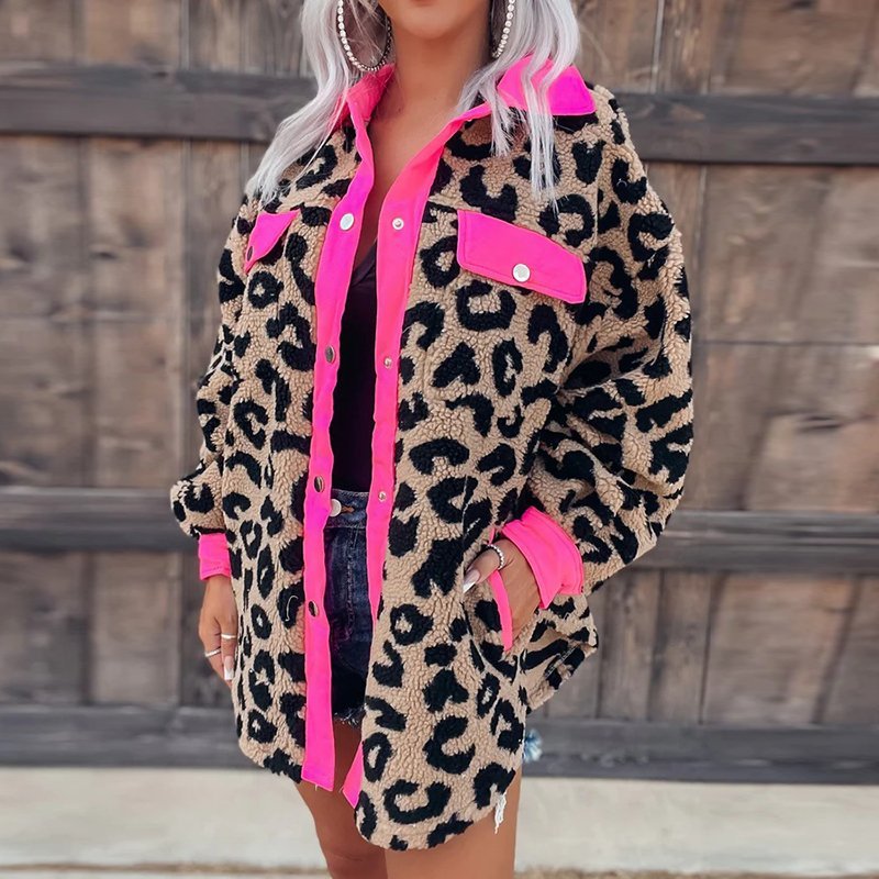 Women's Autumn Winter European And American Casual Leopard Print Plush Coat