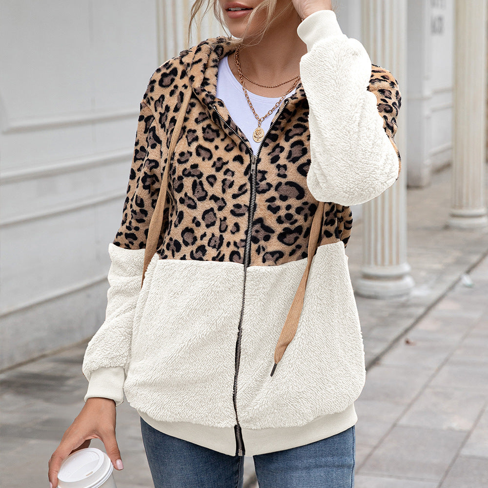 Women's Leopard Panel Warm Winter Coat Top