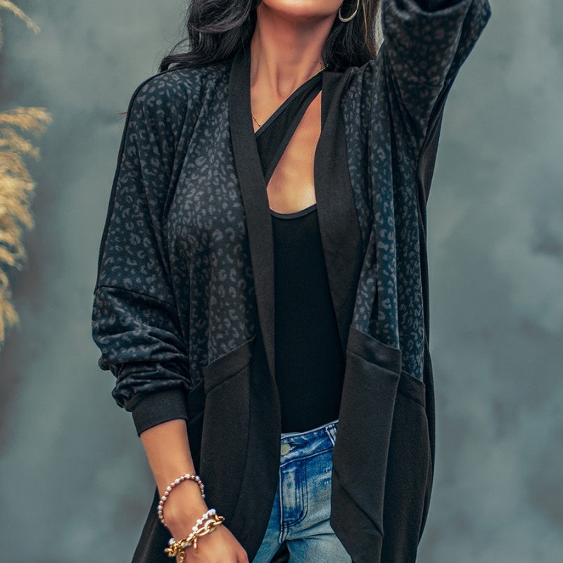 Black Leopard Splicing Sweater