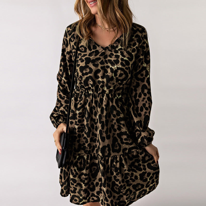 Langärmeliges Kleid mit Leopardenmuster für Frauen