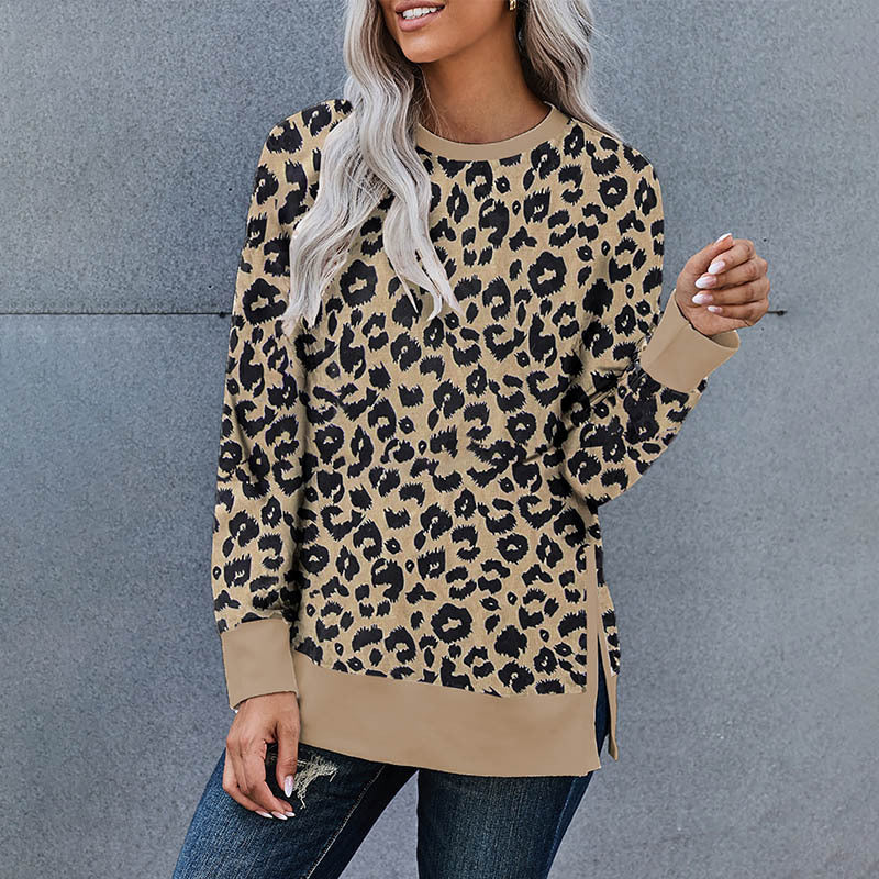 Leopard Print Plus Size Women's Hoodless Sweater