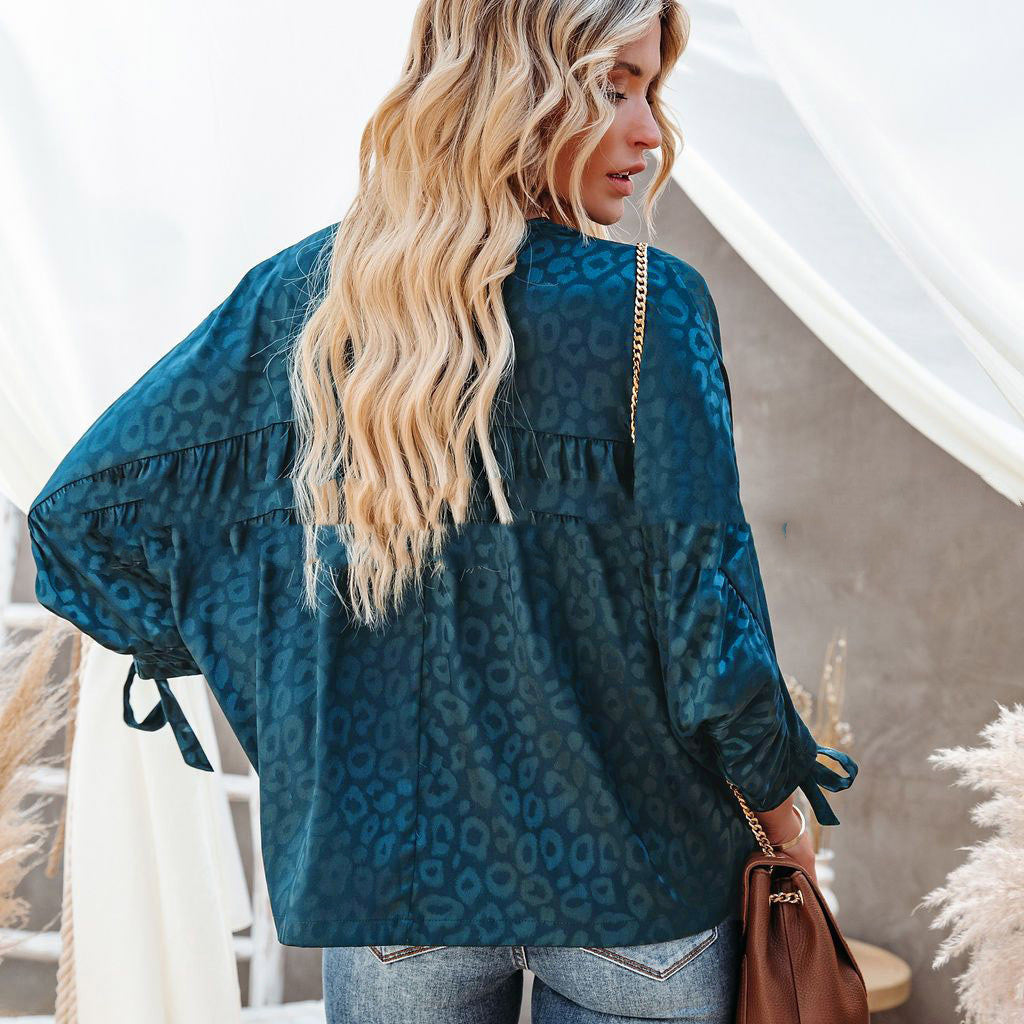 Leopard Satin Shirt Fashion Loose Long Sleeve Elegant Urban Top
