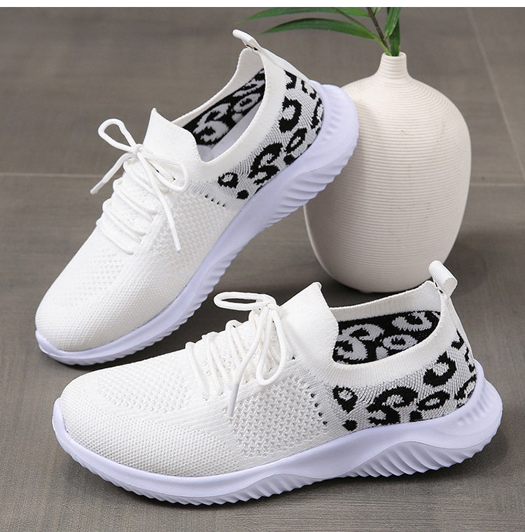 Weiße Schuhe Frauen Leopard Print Lace-up Sneakers Sport
