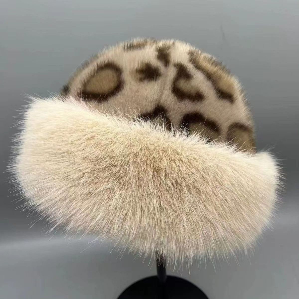 Leopard Print Mongolian Winter Fluffy Hat For Cold Weather