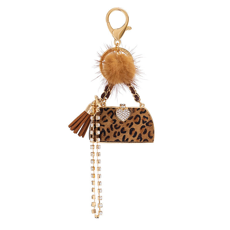 Mink Fur Key Ring Personalized Leopard Handbag