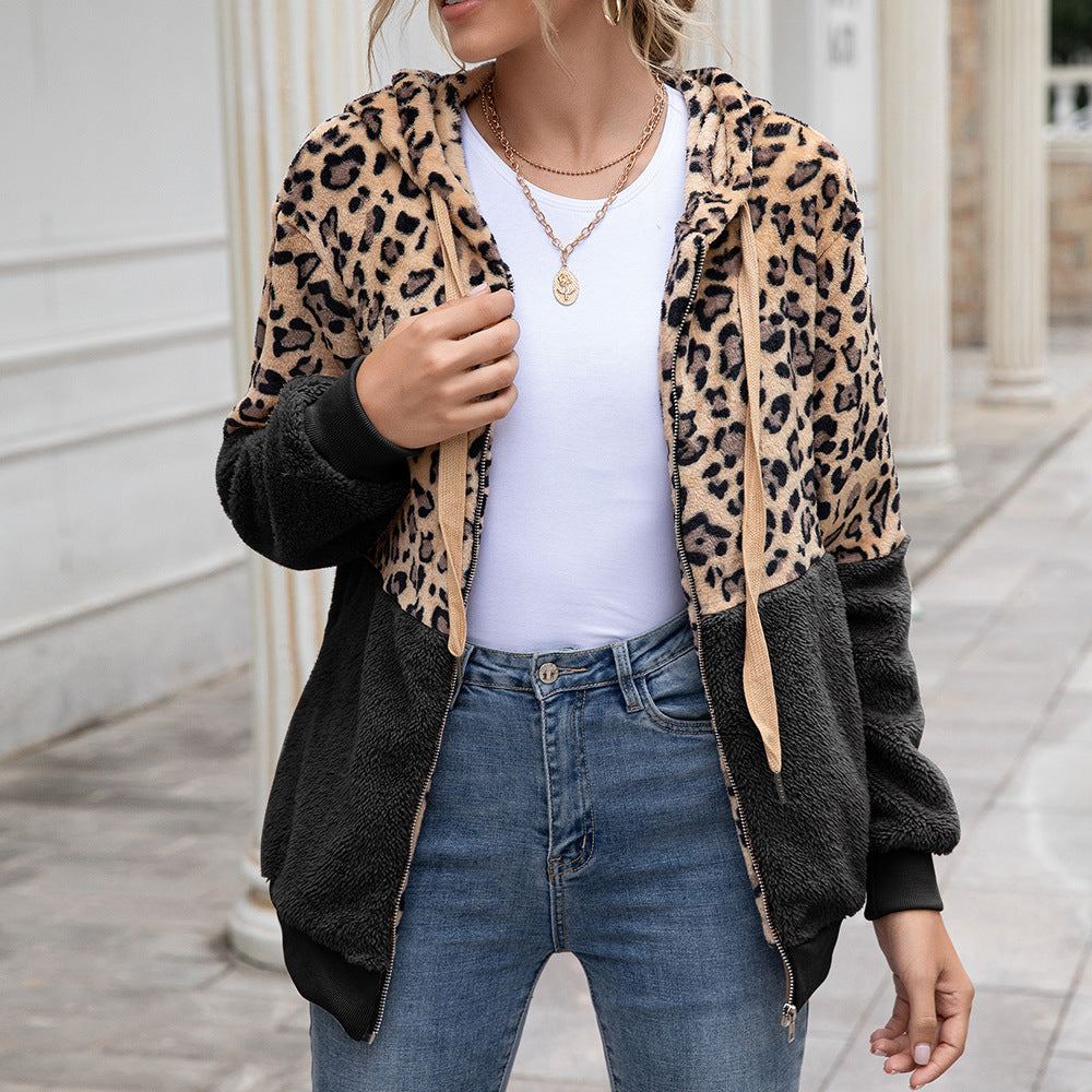Women's Leopard Panel Warm Winter Coat Top