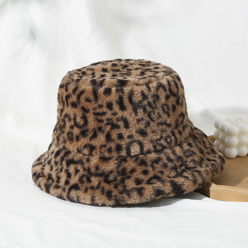 Women's Printed Leopard Print Fisherman Warm And Thick Plush Hat