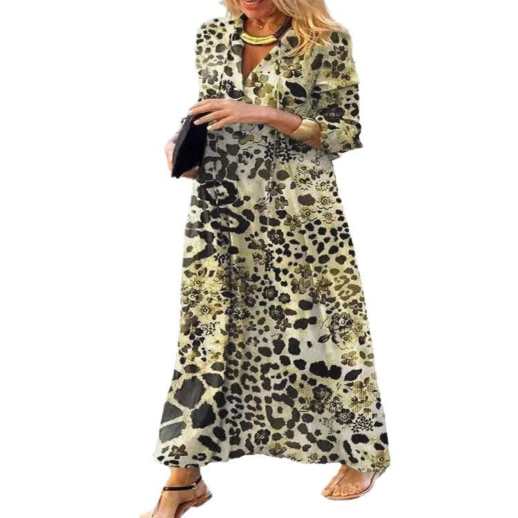 Leopard Print Leisure Pullover Elegant Long Sleeve Blouse Dress